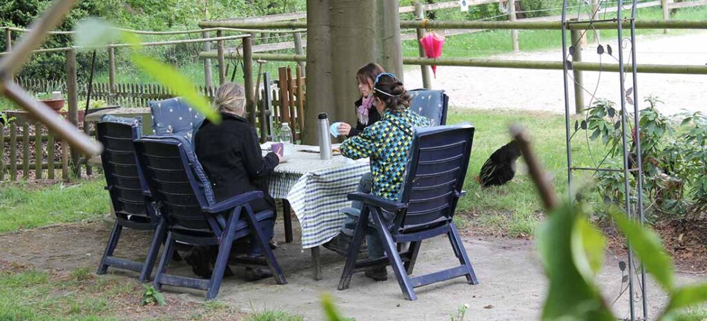Symbolbild Ausbildung und Fortbildung: junge Erwachsene draußen auf dem Hof arbeiten gemeinsam an einem Projekt – Weiterbildung im Fokus