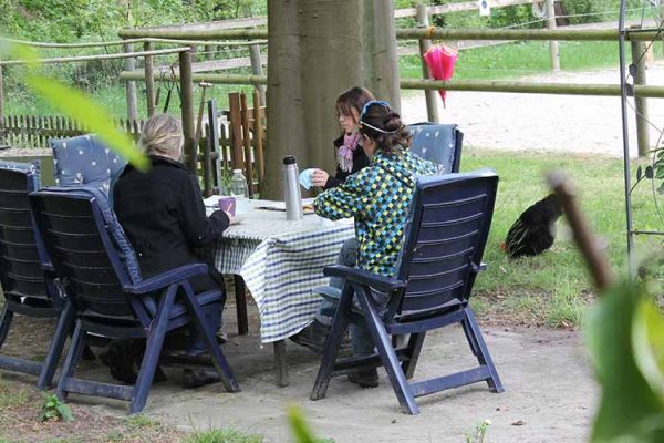 Symbolbild Ausbildung und Fortbildung: junge Erwachsene draußen auf dem Hof arbeiten gemeinsam an einem Projekt – Weiterbildung im Fokus